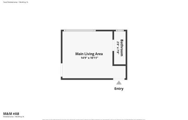 Studio, 1 bath, 178 sqft, $795, Unit A8