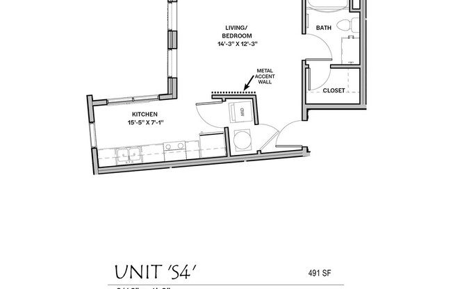 Studio, 1 bath, 491 sqft, $1,540, Unit 302 (Furnished)