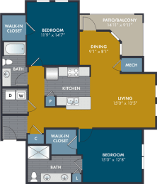 2 beds, 2 baths, 1,179 sqft, $1,585