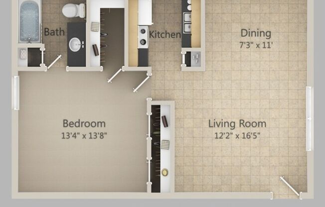 1 bed, 1 bath, 736 sqft, $1,075, Unit 1111-109