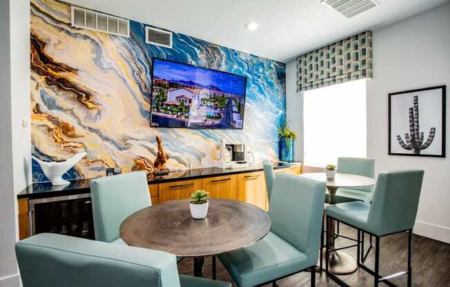 Colton Apartments searing area with TV