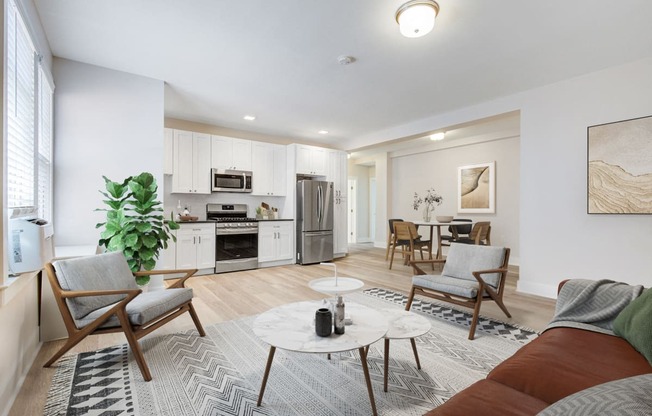 a living room with a couch and a table