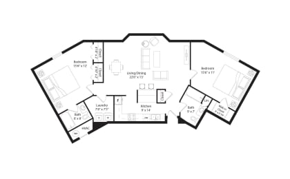 2 beds, 2 baths, 1,281 sqft, $1,645