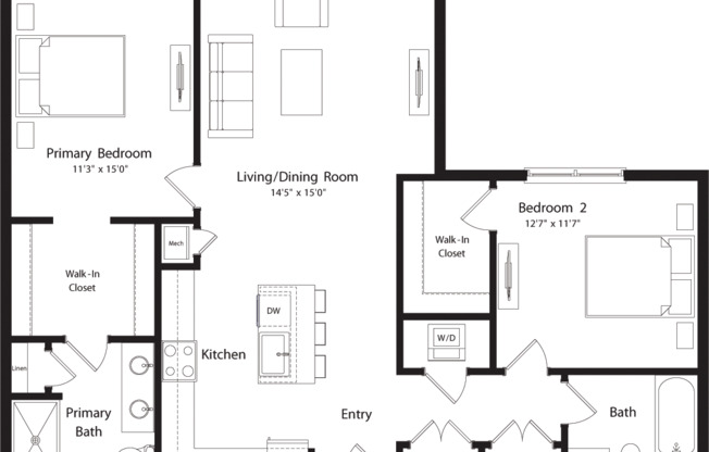 2 beds, 2 baths, 1,083 sqft, $3,290, Unit 354