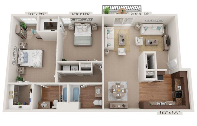 2 beds, 2 baths, 1,075 sqft, $1,431
