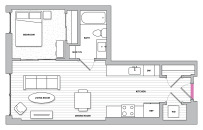 1 bed, 1 bath, 587 sqft, $1,895