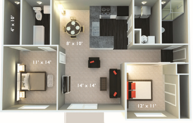 2 beds, 2 baths, 1,053 sqft, $1,615