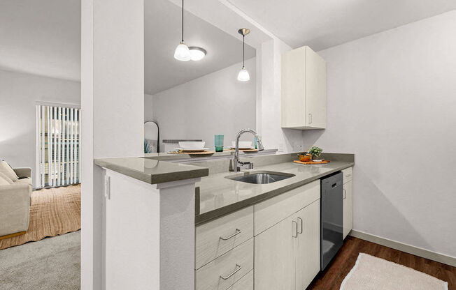 a kitchen with a sink and a counter top