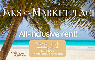 a beach with a palm tree and the oaks on marketplace all inclusive rent