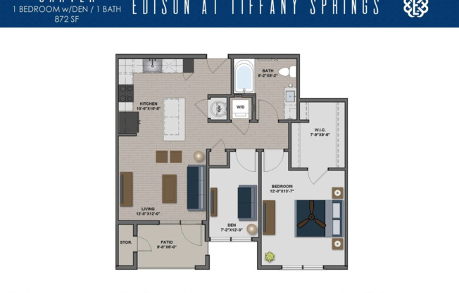 1 bed, 1 bath, 872 sqft, $1,395, Unit 1203