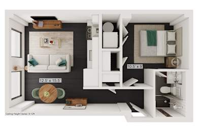 1 bed, 1 bath, 500 sqft, $1,379