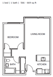 1 bed, 1 bath, 589 sqft, $1,002