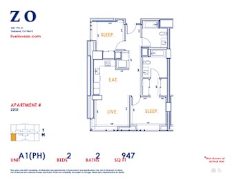 2 beds, 2 baths, 947 sqft, $3,550