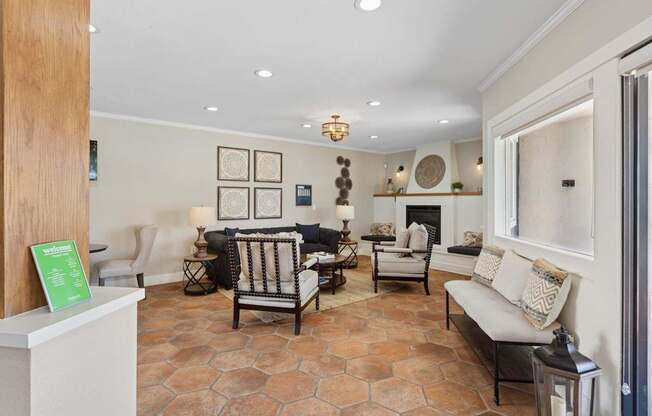 Seating area around fireplace