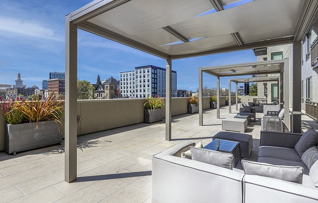 Rooftop seating and lounge area at Rasa Apartments