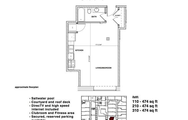 Studio, 1 bath, 474 sqft, $1,225, Unit APT 310