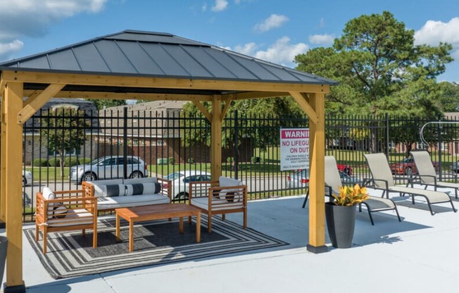 poolside cabana with seating at Cameron, North Carolina