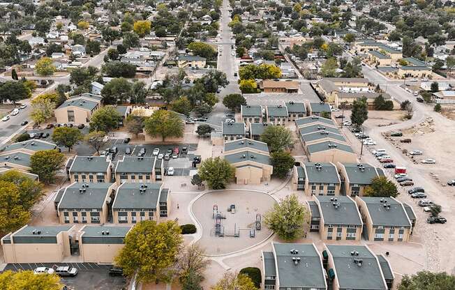 an aerial view of Mesa Garden Apartments in Pueblo CO