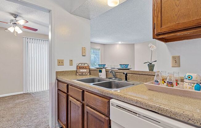 a kitchen with a sink and a counter top