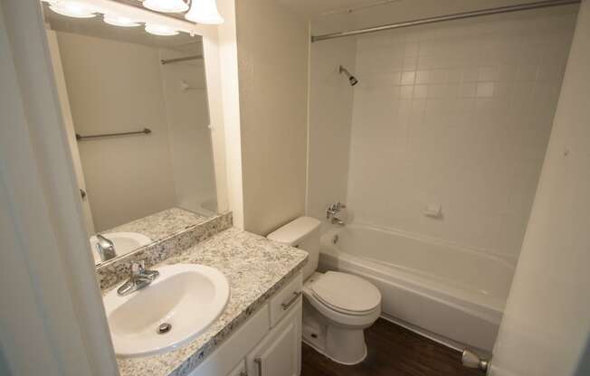 This is a photo of the bathroom of the 752 square foot 1 bedroom apartment with den at The Biltmore Apartments in Dallas, TX.