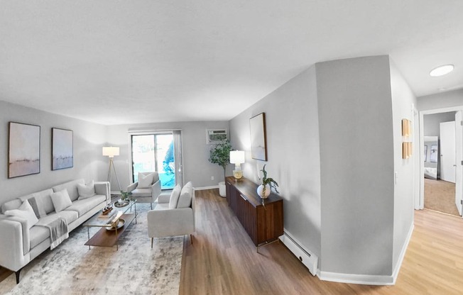 a living room with a couch and a coffee table