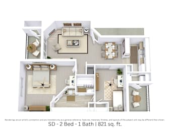 2 beds, 1 bath, 821 sqft, $1,165