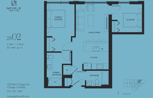 2 beds, 2 baths, 834 sqft, $3,420, Unit 502