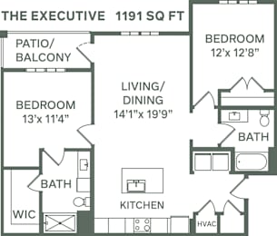 2 beds, 2 baths, 1,191 sqft, $1,865