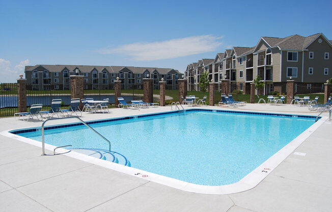 Huge Sundeck Surrounding Pool at Hunters Pond Apartment Homes, Champaign, IL