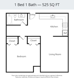 1 bed, 1 bath, 525 sqft, $1,180