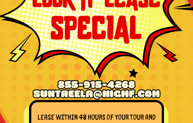 A promotional image for a lease-to-own program offering a $1,000 move-in credit and a $500 discount on December rent if moved in by September 30th.