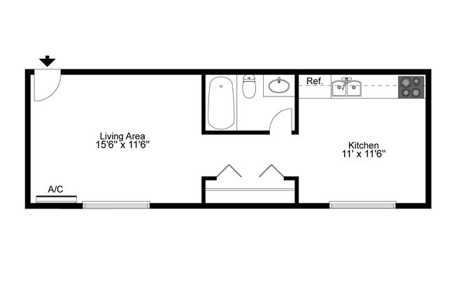 Studio, 1 bath, 438 sqft, $900, Unit 102