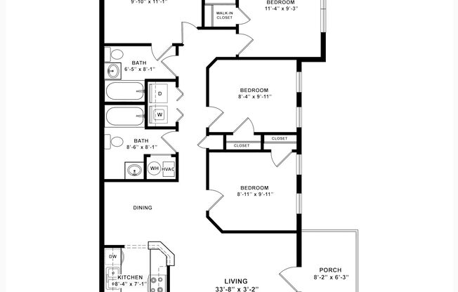 4 beds, 2 baths, 1,306 sqft, $1,409, Unit 3-0305