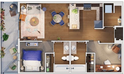 2 beds, 2 baths, 1,005 sqft, $1,891