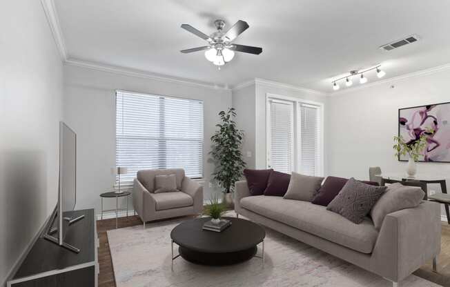 a living room with a couch and a coffee table