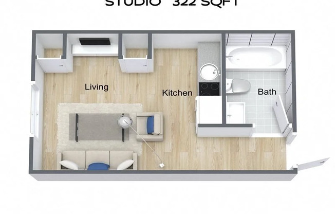 Studio, 1 bath, 322 sqft, $858