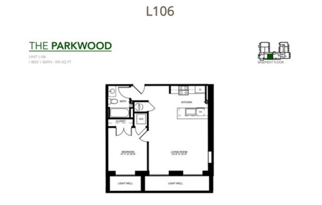 1 bed, 1 bath, 482 sqft, $1,325, Unit L106