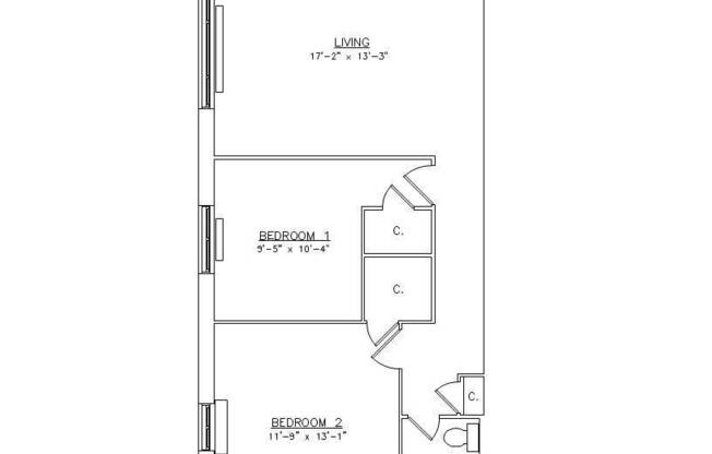 2 beds, 1 bath, 741 sqft, $1,515, Unit G