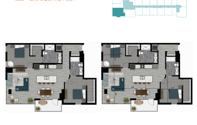 2 beds, 2 baths, 1,293 sqft, $3,050, Unit 0607