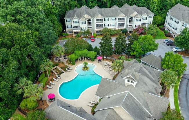 Aerial View of Pool at Legends at Charleston Park Apartments, North Charleston, SC, 29420