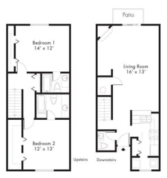 2 beds, 2.5 baths, 1,207 sqft, $1,455