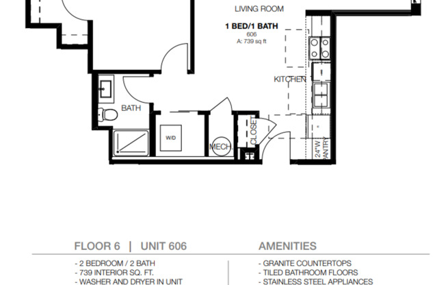 1 bed, 1 bath, 739 sqft, $1,195, Unit Apt #606