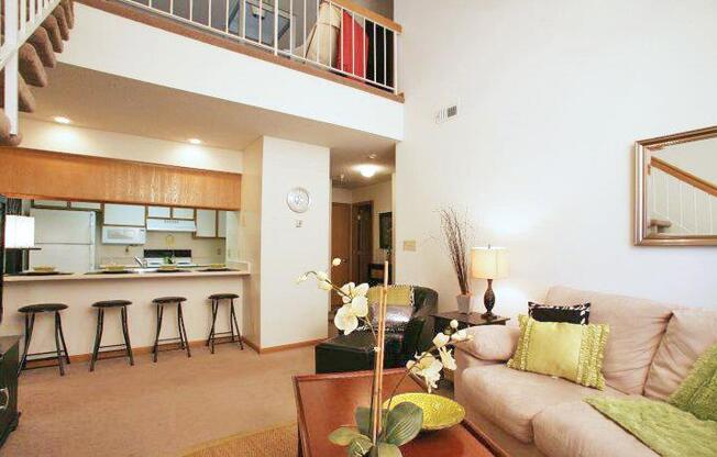 Interiors-Skyline View Apartments Living Area with Breakfast Bar in Lincoln NE