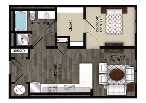 1 bed, 1 bath, 660 sqft, $1,543