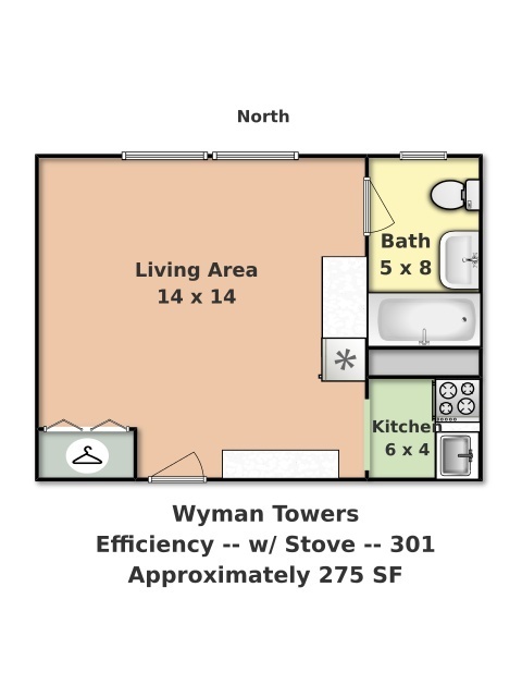Studio, 1 bath, 275 sqft, $1,000, Unit 301