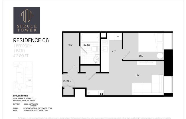1 bed, 1 bath, 412 sqft, $1,595, Unit 406