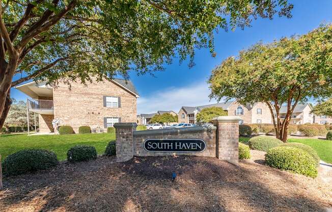 A sign that says South Haven stands in front of a building.