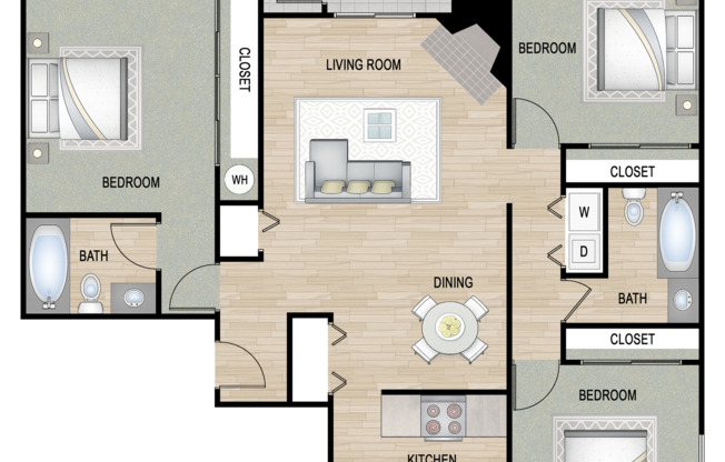 3 beds, 2 baths, 1,160 sqft, $2,400