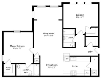 2 beds, 2 baths, 1,119 sqft, $1,499