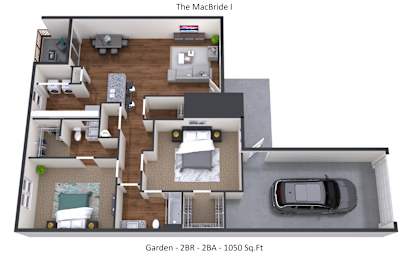 2 beds, 2 baths, 1,050 sqft, $1,678